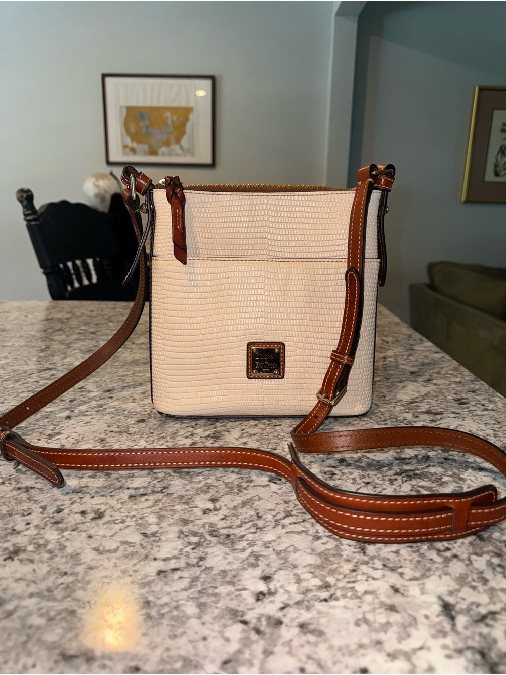 Dooney & Bourke Cream Lizard-Embossed Crossbody Bag